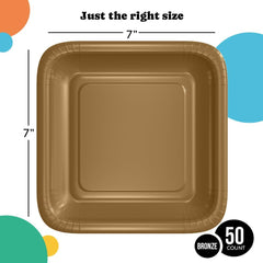 7 In. Bronze Square Paper Plates | 50 Count
