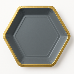 Elegant 7" Metallic Dark Gray Hexagon Plates
