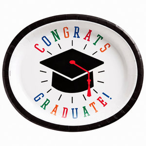 "Congrats Grad!" 12" Oval Graduation Paper Plates, 50-Pack