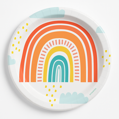 Retro Rainbow 9-Inch Round Paper Plates, 8-Pack