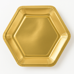 Elegant Gold 9" Hexagon Metallic Dinner Plates