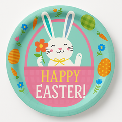 Funny Bunny 9" Round Easter Paper Plates