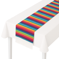 Vibrant Serape Striped Table Runner with Fringes