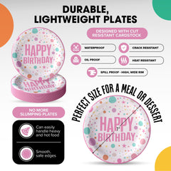 7 In. Pink Birthday Print Paper Plates - 50 Ct.