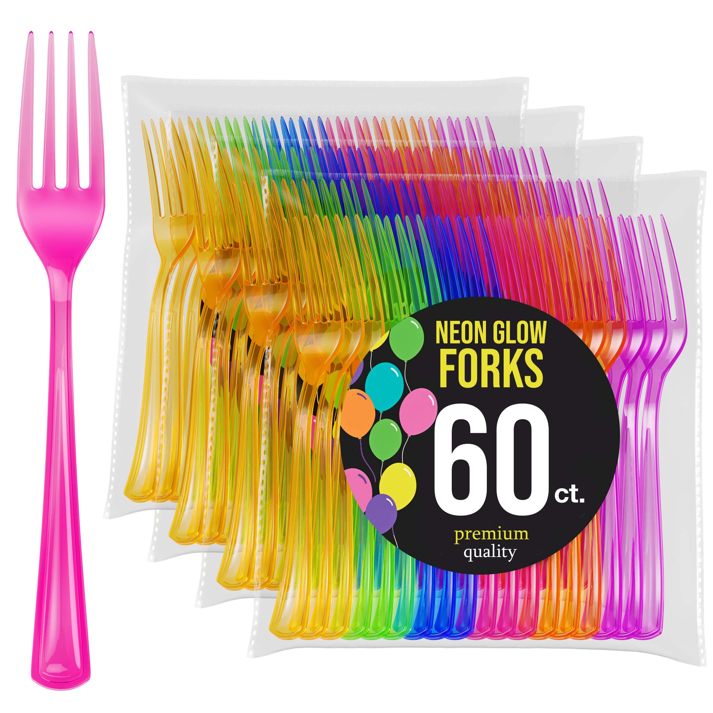 Heavy Duty Neon Plastic Forks | 60 Count