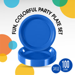 7 In. Dark Blue Plastic Plates | 100 Count