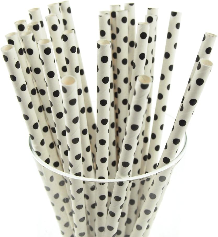 Black Polka Dot Paper Straws | 25 Count