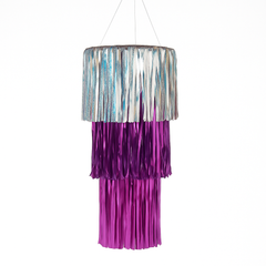 Sparkle Fringe 3-Tier Chandelier Decoration, Silver/Purple/Pink, 38"