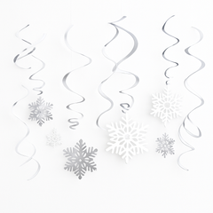 Silver Snowflake Swirl Hanging Decorations - 12 Pack