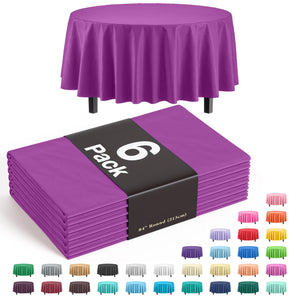 Premium Round Magenta Plastic Table Covers | 6 Pack - 84 in.