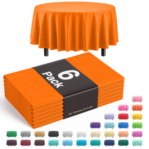 Round Orange Plastic Table Covers | 6 Pack - 84 in.