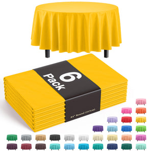 Premium Round Yellow Plastic Table Covers | 6 Pack - 84 in.