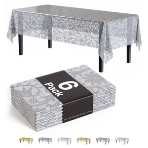 Silver Lace Plastic Table Covers | 6 Pack | 54 in. x 108 in.