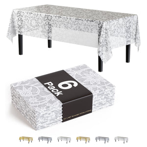 White Lace Plastic Table Covers | 6 Pack | 54 in. x 108 in.