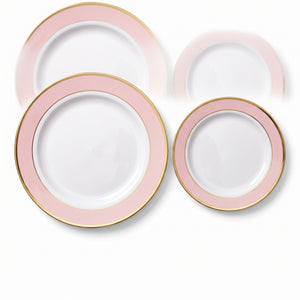 Elegant Pink & Gold Bordered Plastic Plate Set - 20 Pack