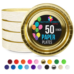 9 In. Reflective Gold Paper Plates - 50 Ct.