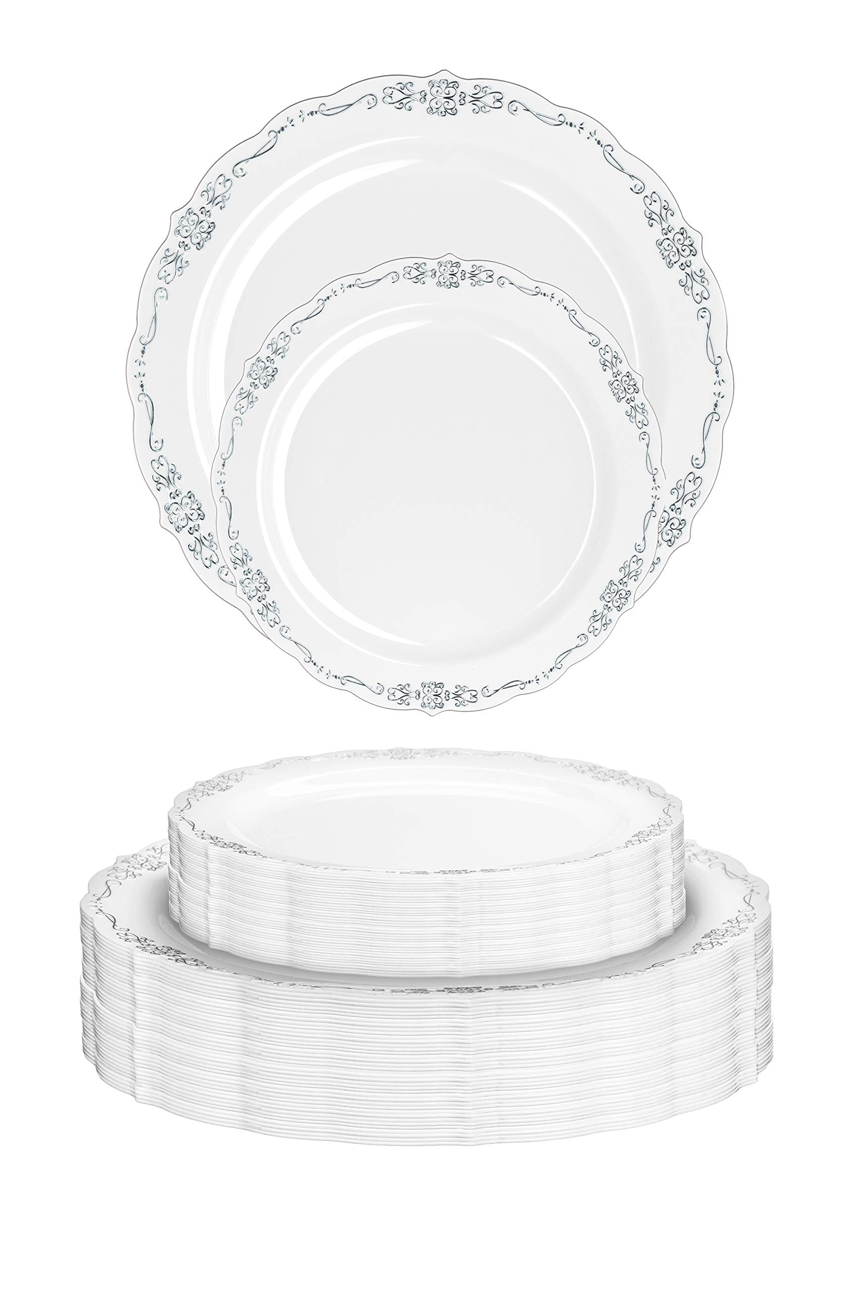 7.5 In. Gray / Silver Victorian Design Plates | 20 Count