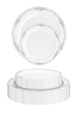 7.5 In. Gray/Silver Victorian Design Plastic Plates | 120 Count