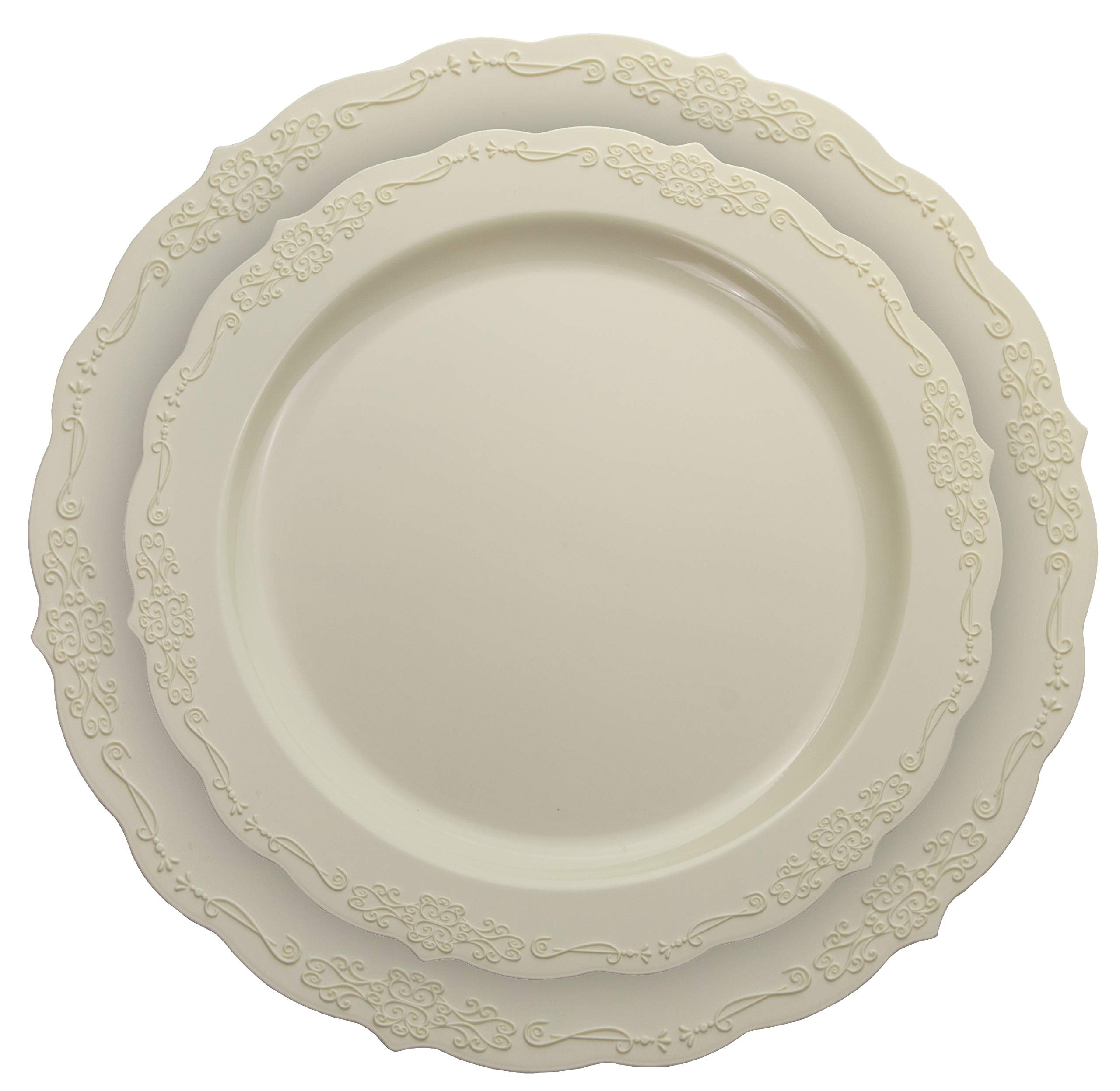 7.5 In. Ivory Victorian Design Plates | 20 Count