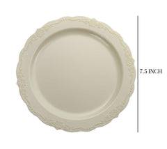 7.5 In. Ivory Victorian Design Plastic Plates | 120 Count