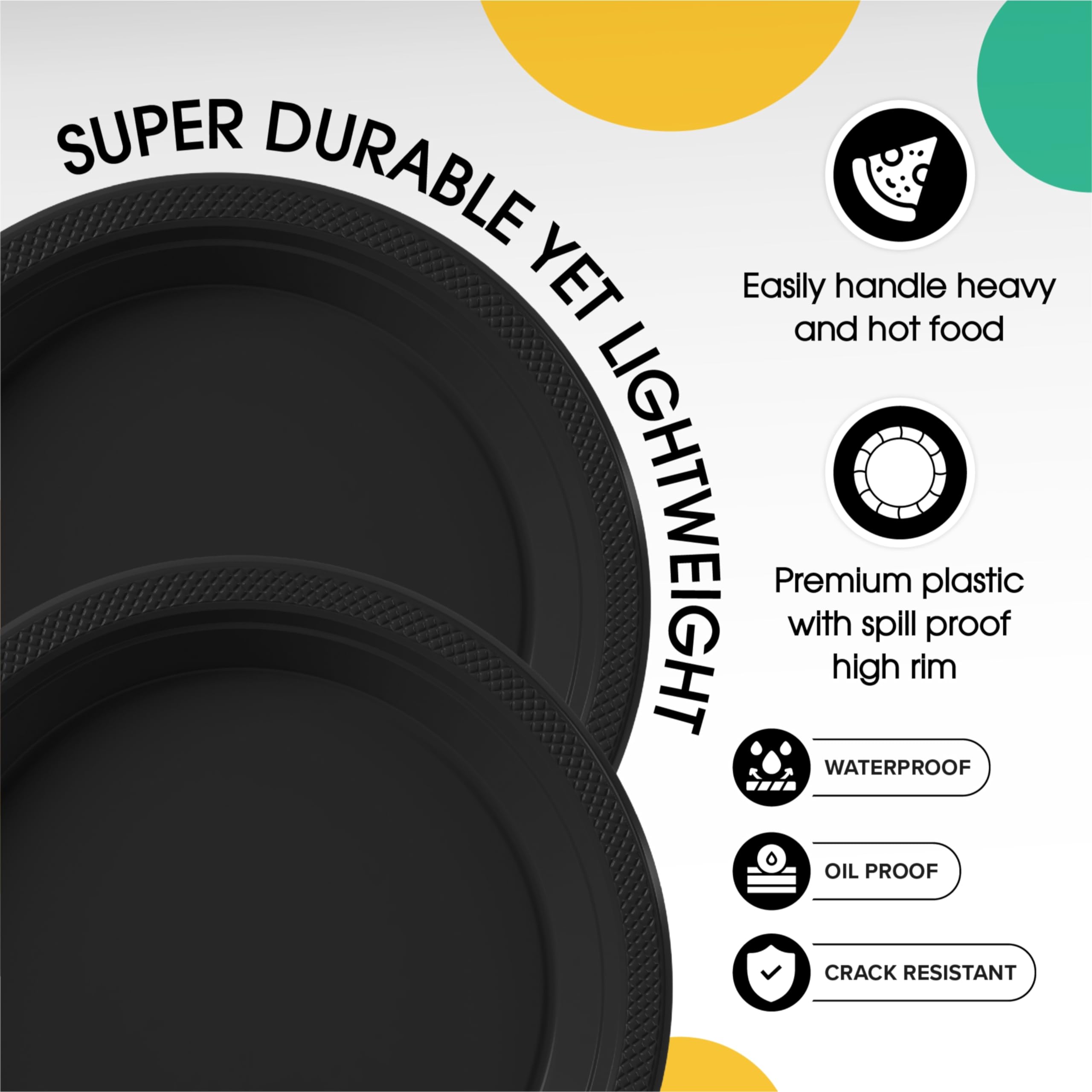 7 In. Black Plastic Plates | 50 Count