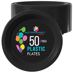 7 In. Black Plastic Plates | 50 Count