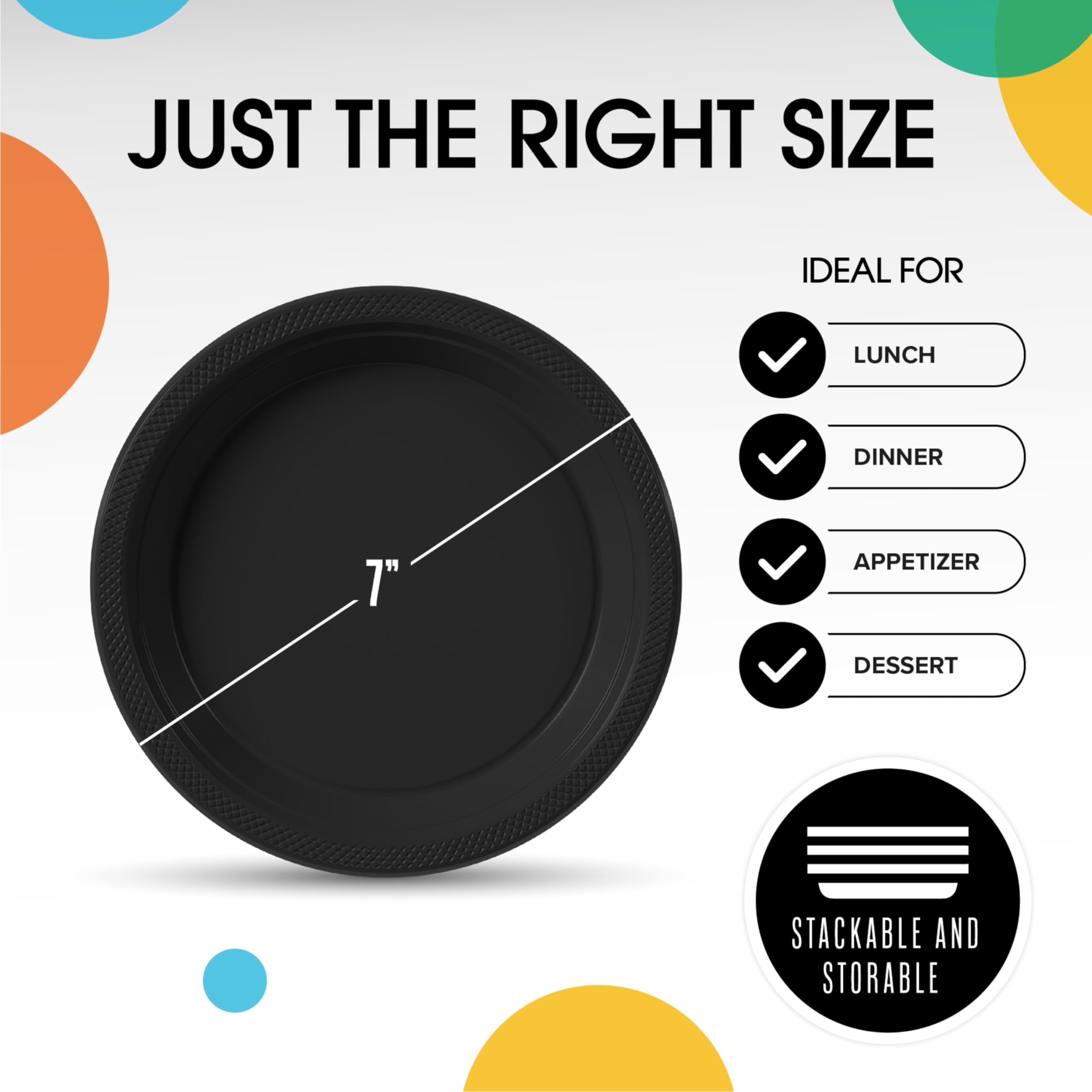 7 In. Black Plastic Plates | 50 Count