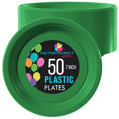 7 In. Emerald Green Plastic Plates | 50 Count