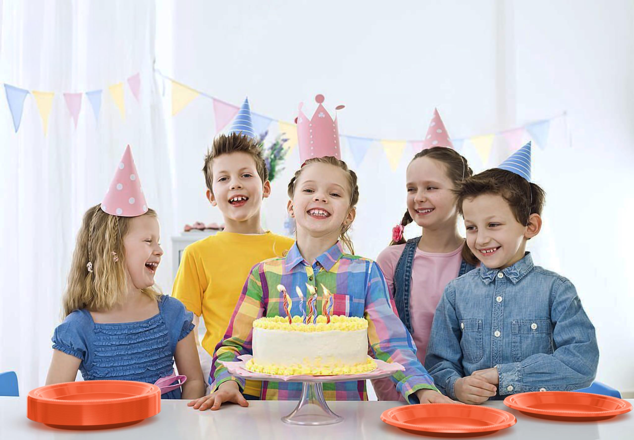 7 In. Orange Plastic Plates | 50 Count