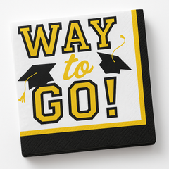 "Way to Go!" Yellow Graduation Beverage Napkins - 40 Pack - 5 In. X 5 In.