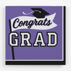 Purple "Congrats Grad!" Graduation Lunch Napkins - 6.5 In. X 6.5 In. | 40 Pack