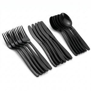 Jet Black Assorted Plastic Cutlery Set - 24 Pieces - 7.5 in.