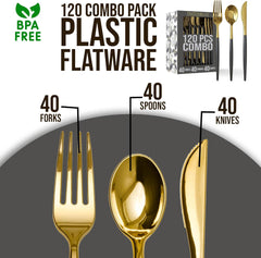 Trendables Cutlery Combo Black/Gold | 120 Count