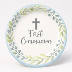 First Communion Blue Paper Dinner Plates, 10-Inch, 20 Pack - 10 in.