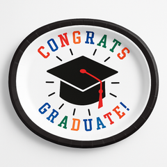 "Congrats Grad!" 12" Oval Graduation Paper Plates, 50-Pack