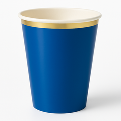 Royal Blue Paper Cup with Gold Trim - 12oz