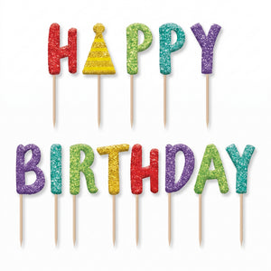 Glittery "Happy Birthday" Candle Picks