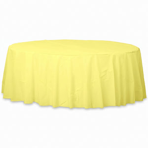 Light Yellow Round Plastic Table Cover - 84"
