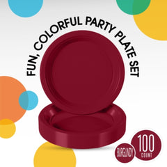 7 In. Burgundy Plastic Plates | 100 Count