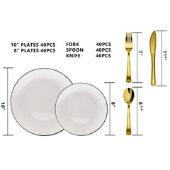 8 In. Classic White Plates Black Rim | 10 Count