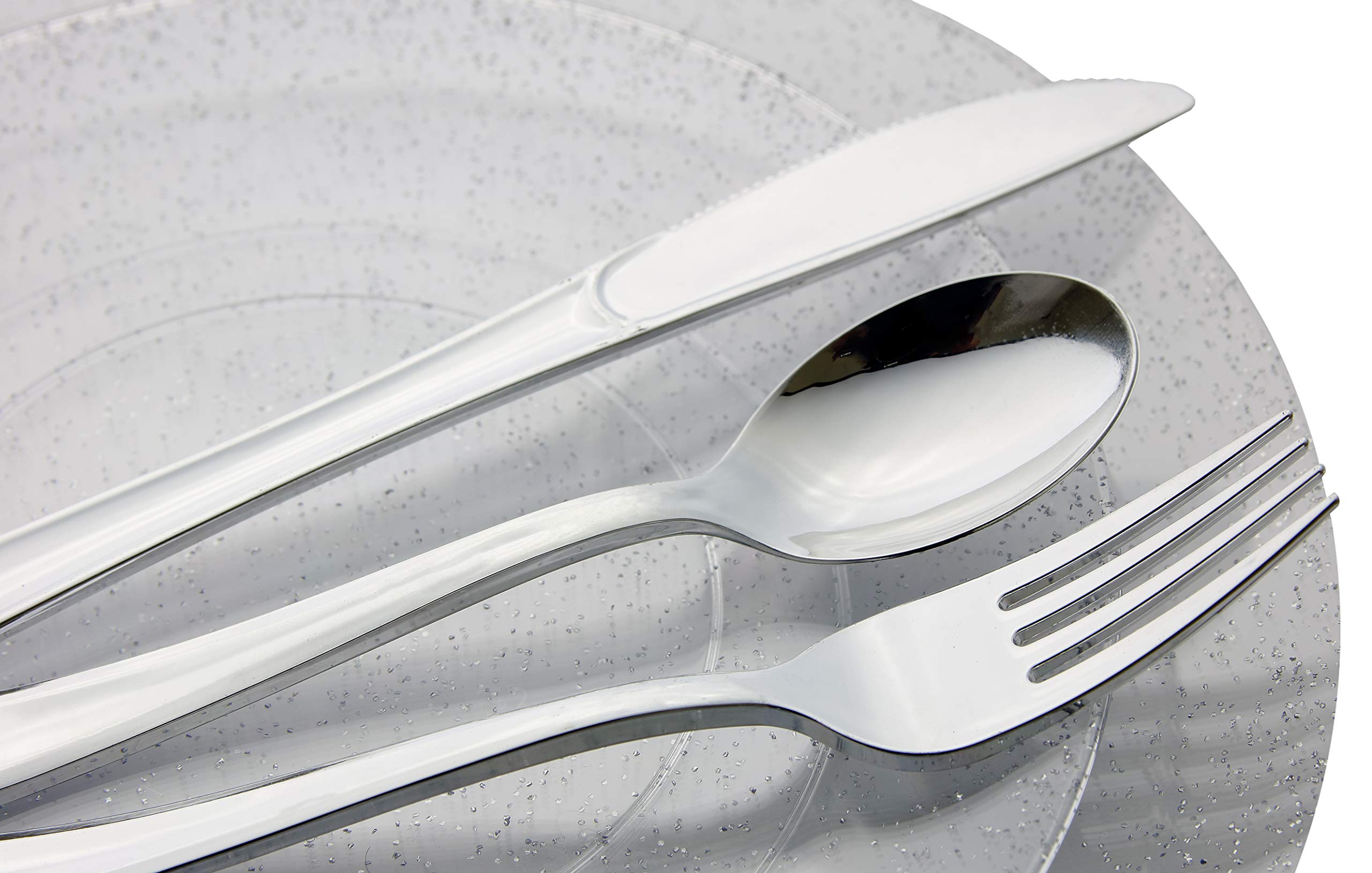 8 In. Silver Sparkle Design Plastic Plates | 10 Count