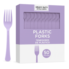 Heavy Duty Lavender Plastic Forks - 7.5 in. - 50 Pack