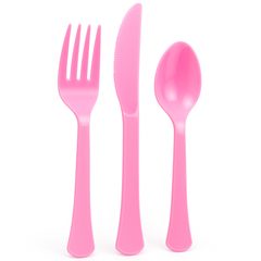 Heavyweight Pink Plastic Cutlery Set