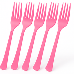 Bright Pink Plastic Forks - 50 Count