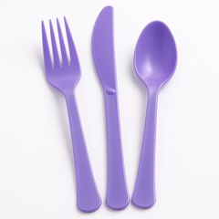 Purple Heavy-Duty Reusable Plastic Cutlery Set - 24 Pack