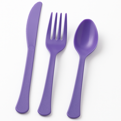 Purple Plastic Cutlery Assortment - 24 Pack