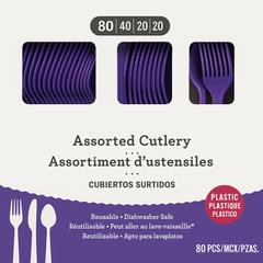 Purple Heavy-Duty Plastic Cutlery Set - 80 Count