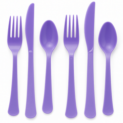 Vibrant Purple Plastic Cutlery Set - Assorted - 7.5 in.