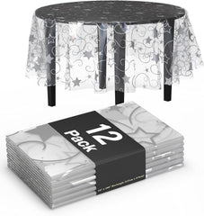 Clear silver star round table cover