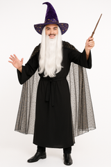 Celestial Hooded Cape - Sheer Black with Gold Stars & Moons